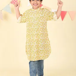 Fabindia Boys Geometric Printed Festive Cotton Straight Kurtas-image-81
