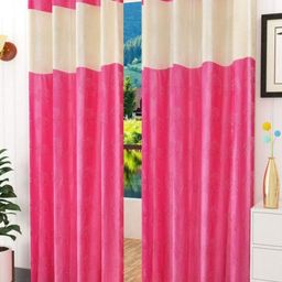 Aura Pink & Off White 2 Pieces Floral Printed Long Door Curtains-image-93