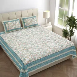 COLOR SPLASH Blue & White Printed Pure Cotton 180 TC Queen Bedsheet Set 2.7 m x 2.28 m-image-43