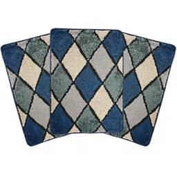 Kuber Industries Blue & Beige 3 Pieces Checked Microfiber Anti-Skid Door Mats-4
