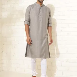 Fabindia Slim Fit Striped Band Collar Straight Kurta-25
