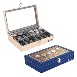 Kuber Industries Set Of 2 Premium Faux Leather 12 Slots Wrist Watch Organiser Box-22