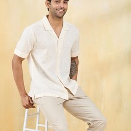 Fabindia Men Solid Cuban Collar Cotton Casual Shirt-image-26