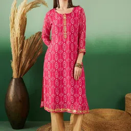 Sangria Geometric Printed Gotta Patti Round Neck Straight Kurta-picture-58