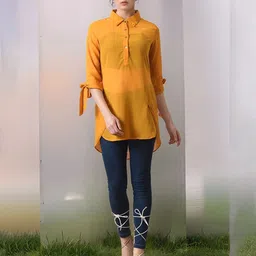 DressBerry Roll-Up Sleeves Sheer Georgette Shirt Style Top-image-80