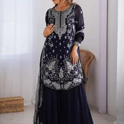 Moda Rapido Women Floral Embroidered Kurta with Sharara & Dupatta-picture-7