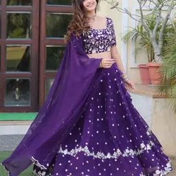 BAESD Embroidered Sequinned Semi-Stitched Lehenga & Unstitched Blouse With Dupatta-picture-4