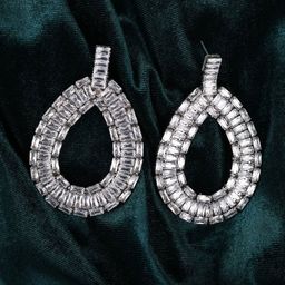 StyleCast Silver-Plated Rhinestone Studded Teardrop Shaped Drop Earrings-image-66