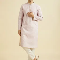Manyavar Men Printed Regular Chikankari Kurta with Pyjamas-image-11