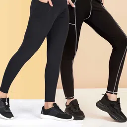KRONMENINEN Pack Of 2 Skinny Fit High Waist 4Way Strechable Yoga Tights-image-60