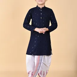 AHLAN APPARELS Boys Navy Blue Viscose Rayon Kurta Sets-picture-3