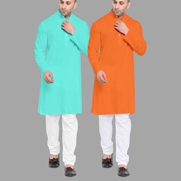 VS MALL Orange Cotton Blend Kurta Sets-picture-21
