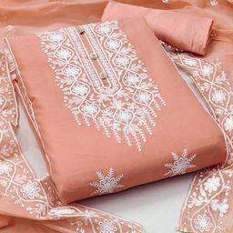 HERE&NOW Floral Embroidered Thread Work Unstitched Dress Material-picture-29