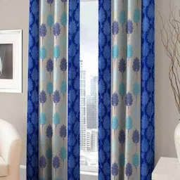 BELLA TRUE Blue & Grey 2 Pieces Floral Printed Ripple Fold Window Curtains-image-70
