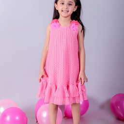LIL DRAMA Girls Embellished Floral Flounce Hem Sleeveless A-Line Midi Dress-picture-15