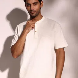 Fabindia Men Solid Henley Neck Cotton Relaxed Fit T-shirt-picture-24