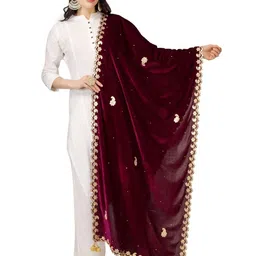 A R SILK DUPATTA HUB Ethnic Motifs Embroidered Gotta Patti Velvet Dupatta-picture-6