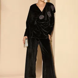 Antheaa Velvet Embellished V-Neck Top with Palazzo-image-89