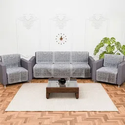 Aura Grey & White 10 Pieces Printed Cotton 5 Seater Sofa Covers-picture-11