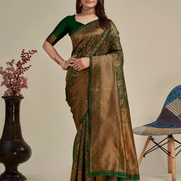 SHOP DROP Ethnic Motifs Woven Design Zari Pure Silk Banarasi Saree-image-76