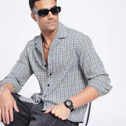 glitchez Relaxed Micro Checks Opaque Casual Shirt-image-38