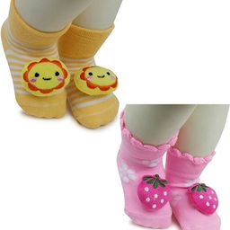 NESKA MODA 6 To 12 Months Baby Set Of 2 Pair Cotton Anti Slip Face Ankle Socks/ Booties-image-70