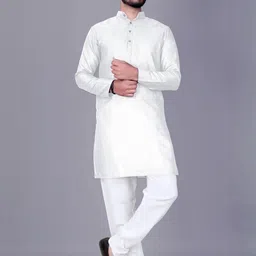 Men Solid, Colorblock, Self Design Straight Kurta (White)-image-94