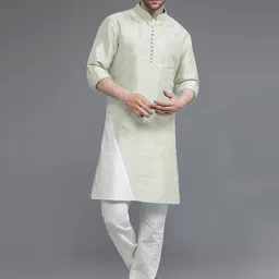 Utsav Fashion Men Colourblocked High Slit Dupion Silk Kurta with Trousers-image-81