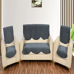 Fashion Throw Grey Checked Velvet Sofa Cover-image-23