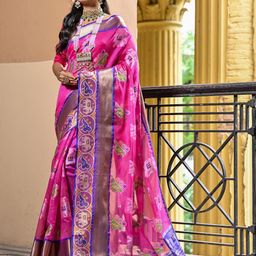 Anouk Rustic Organza Ethnic Motifs Zari Kanjeevaram Saree With Unstitched Blouse Piece-image-47