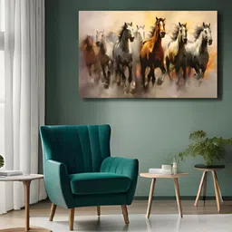 Myntra Elegant Homes White & Brown Seven Running Horses Vastu Canvas Wall Art-image-86