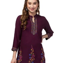 Aura Glam Women Floral Printed Mandarin Collar Straight Kurti-image-17