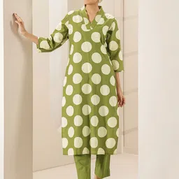 Libas Polka Dot Printed Sequinned Straight Kurta with Trouser image 3