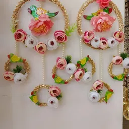 Sellplus 2-Pcs Pink & Yellow Embellished Parrot Toran-picture-30