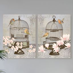 Livin'luxe Landscape 2-Frame Bird Theme With Cage Print wall Art Painting-image-48