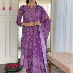 JAPNAAM Women Bandhani Printed Regular Mirror Work Kurta Set with Dupatta-picture-15