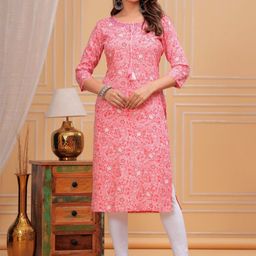 HERE&NOW Floral Printed Round Neck Straight Kurta-30