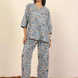KAORI BY SHREYA AGARWAL Floral Printed Cotton Tunic With Trousers Co-Ords-picture-31