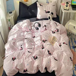 JC HOME Black & Pink Printed 4 Pieces Double King Bedding Set-picture-33