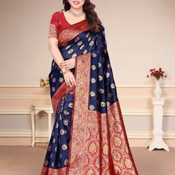 SUPERLAXMI Woven Design Zari Silk Blend Banarasi Saree-image-11