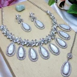 VATSALYA creation Rhodium-Plated Artificial Stones Jewellery Set-image-62