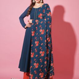 THE FAB FACTORY Calf Length Anarkali Kurta With Printed Dupatta-image-50