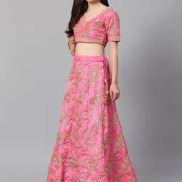 DIVASTRI Embroidered Sequinned Semi-Stitched Lehenga & Unstitched Choli With Dupatta image 3