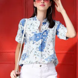 Sera Print Mandarin Collar Bohemian Top-picture-51