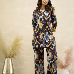 FLAVIA CREATION Printed Shirt Collar Neck Top With Trousers Co-Ords-image-79