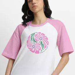 Crazymonk Women Floral Printed Round Neck Cotton Oversized T-shirt-picture-31