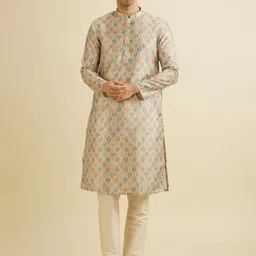 Manyavar Ethnic Motifs Printed Straight Thread Work Kurta with Pyjamas-image-9