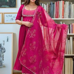 Aaghnya Women Anarkali Kurta with Trousers & Dupatta-image-48