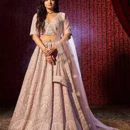 ODETTE Embroidered Beads and Stones Semi-Stitched Lehenga & Unstitched Blouse With Dupatta-20