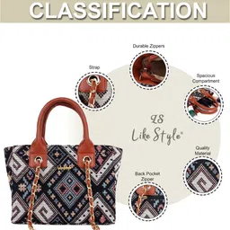 LIKE STYLE Geometric Textured Jute Structured Shoulder Bag image 4